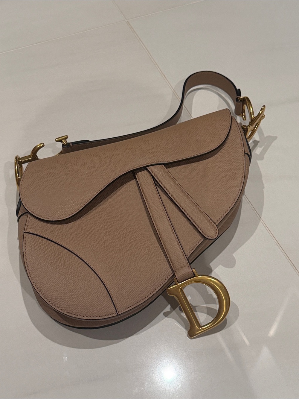 Dior Saddle Shoulder Bag in Taupe with Gold Hardware
